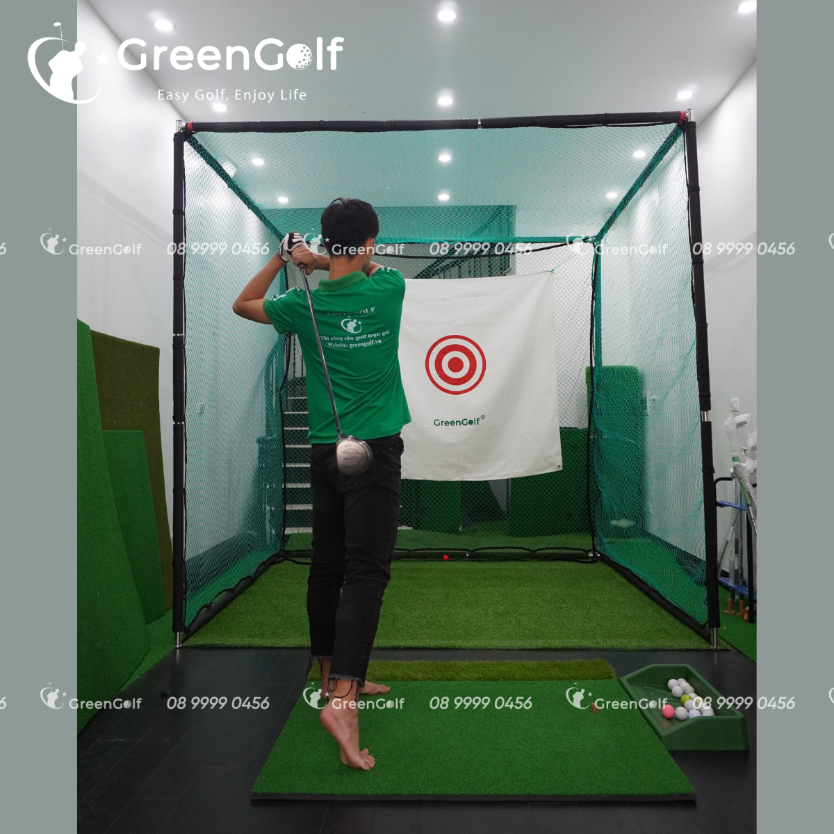 Combo khung 2,5x2,5x2,5 + thảm swing 1.2x1.2 thảm cỏ 2.5x2.5 - 30 bóng golf CBKL7