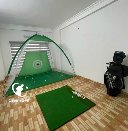 Combo Lều Tập Golf 2X3m + Thảm Tập Swing 1.2X1.2m + Khay bóng + 25 bóng golf trắng mới