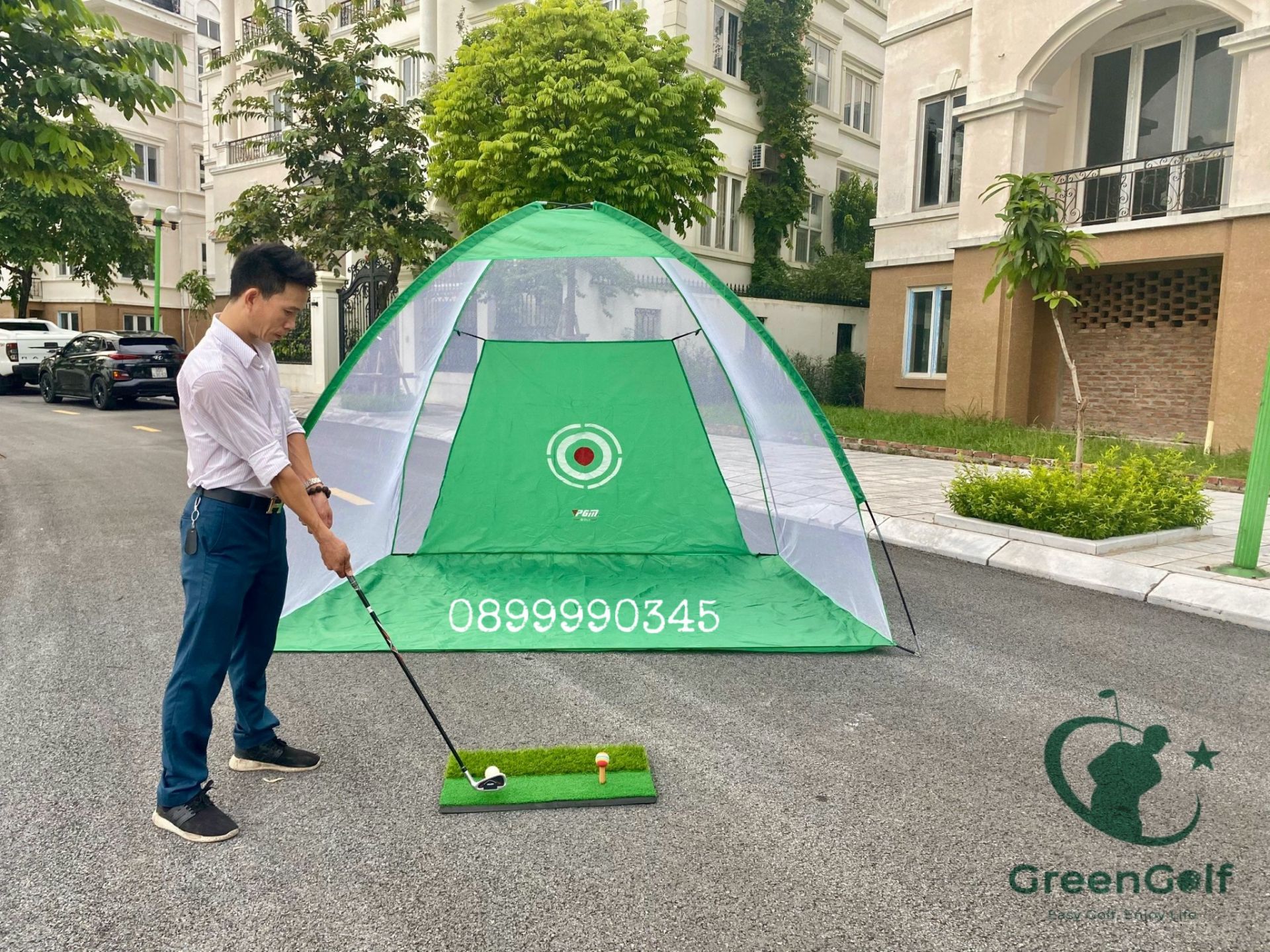 Combo Lều Tập Golf 1,4m x 2m + Thảm Tập Swing 0.3x0.6m + Tặng Kèm 3 Bóng Xốp Chơi Kỹ Thuật + 2 Tee