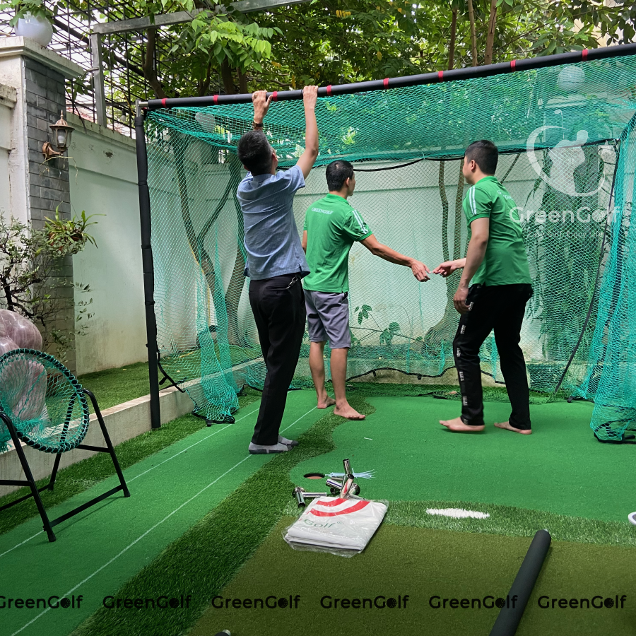 Combo Khung Tập Golf KT 3x3x3m + Thảm Tập Golf 3x5m Ba Chức Năng Swing, Put, Chip Mẫu 3 Khoang