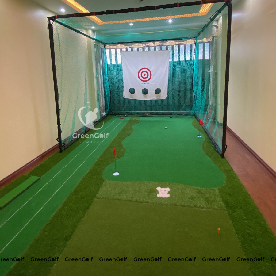 Combo Khung Tập Golf KT 3x3x3m + Thảm Tập Golf 3x5m Ba Chức Năng Swing, Put, Chip Mẫu 3 Khoang