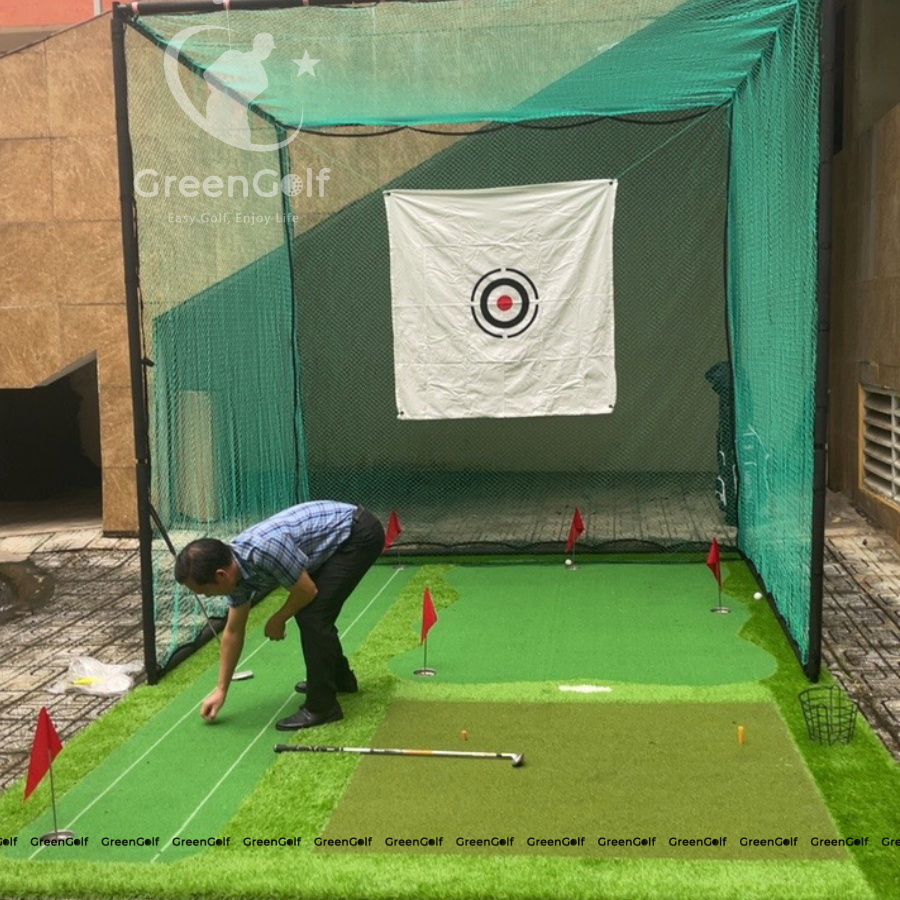 Combo Khung Tập Golf KT 3x3x3m + Thảm Tập Golf 3x5m Ba Chức Năng Swing, Put, Chip Mẫu 3 Khoang