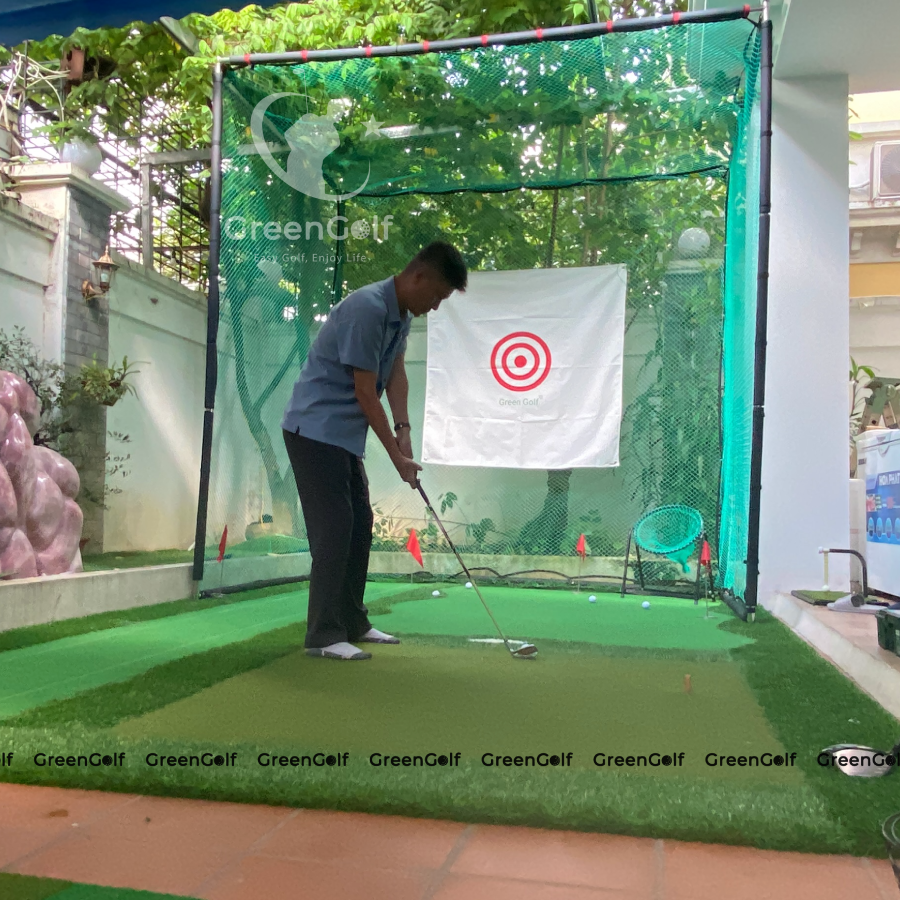 Combo Khung Tập Golf KT 3x3x3m + Thảm Tập Golf 3x5m Ba Chức Năng Swing, Put, Chip Mẫu 3 Khoang