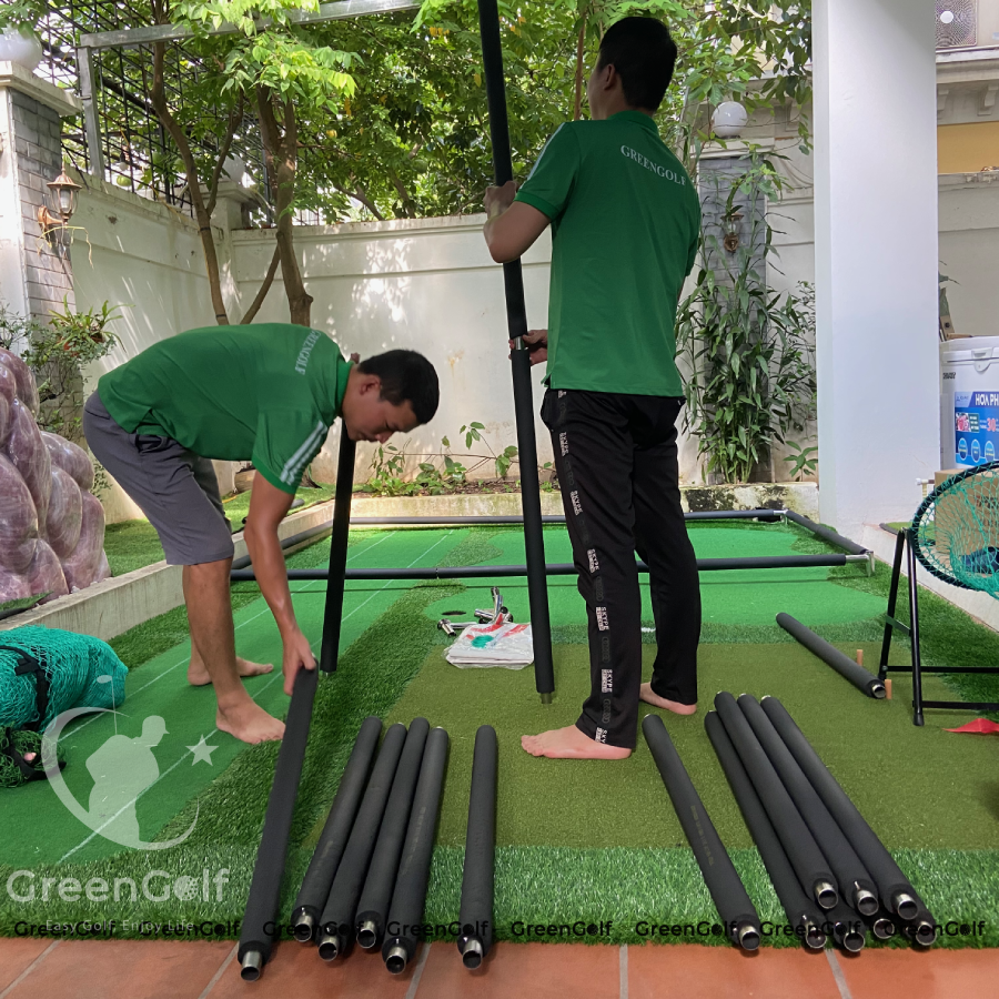 Combo Khung Tập Golf KT 3x3x3m + Thảm Tập Golf 3x5m Ba Chức Năng Swing, Put, Chip Mẫu 3 Khoang