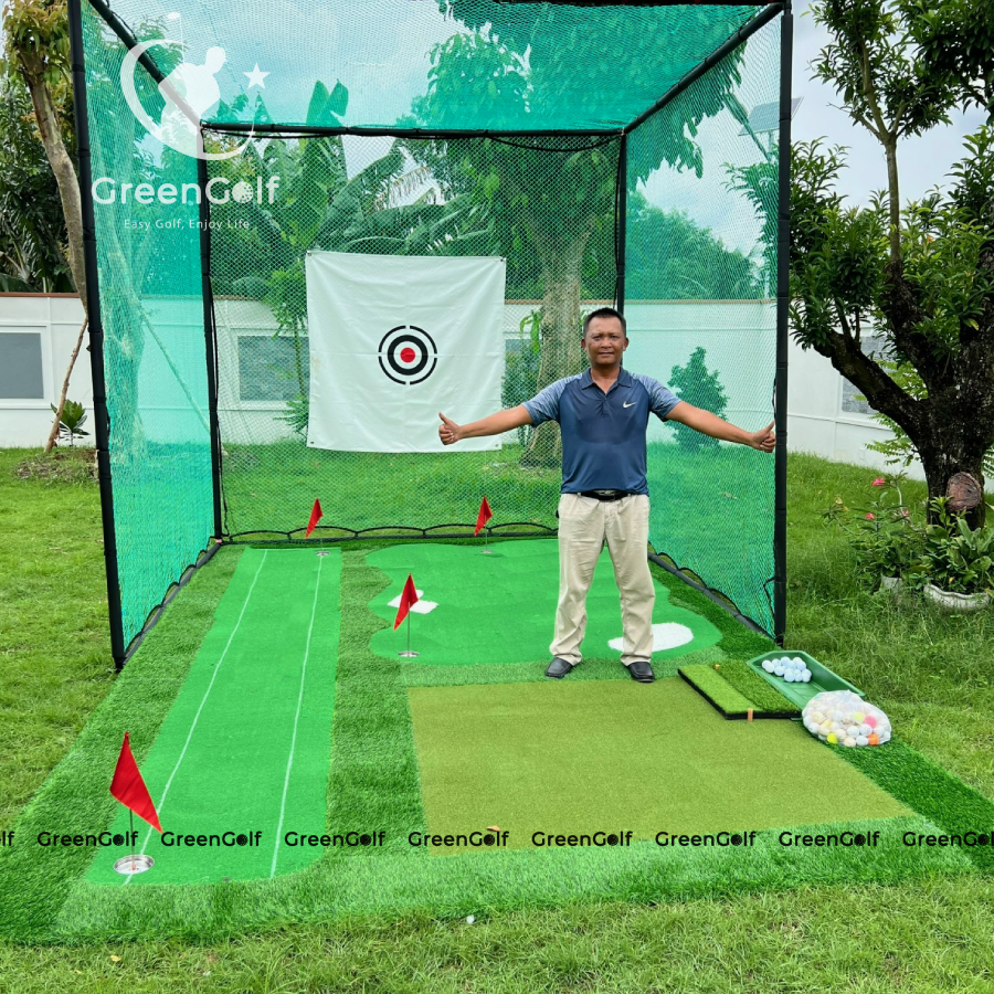 Combo Khung Tập Golf KT 3x3x3m + Thảm Tập Golf 3x5m Ba Chức Năng Swing, Put, Chip Mẫu 3 Khoang