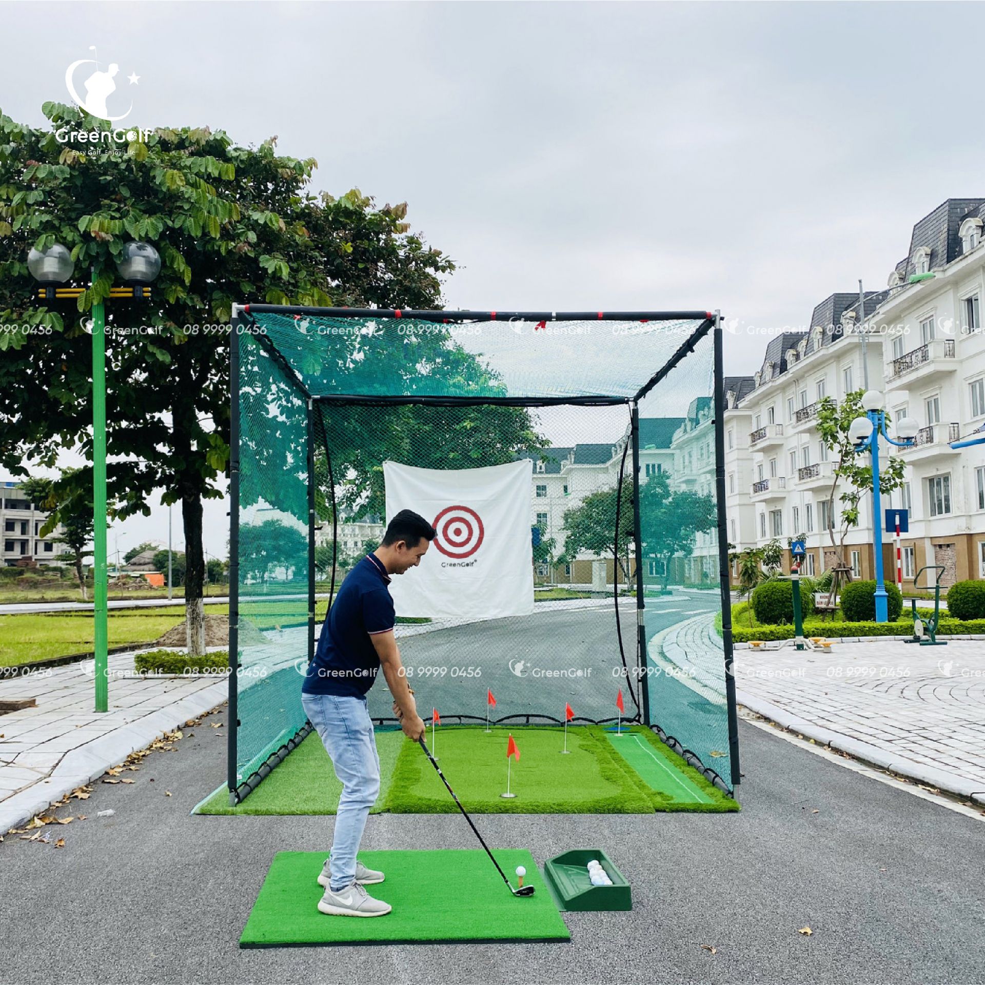 Combo khung 2,5x2,5x2,5 + thảm swing 1.2x1.2 thảm cỏ 2.5x2.5 - 30 bóng golf CBKL7