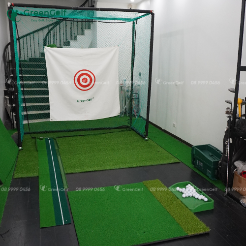 Combo Khung tập golf kích thước 2.5 x 2.5 x 1m + thảm swing 1.2 x 1.2m + thảm put nhựa + thảm trải sàn 2.5 x 1m + khay nhựa + 25 bóng  golf - CBKL9.2