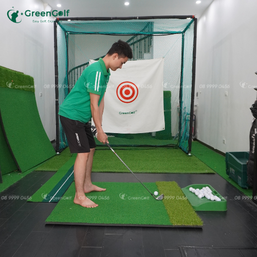 Combo Khung tập golf kích thước 2.5 x 2.5 x 1m + thảm swing 1.2 x 1.2m + thảm put nhựa + thảm trải sàn 2.5 x 1m + khay nhựa + 25 bóng  golf - CBKL9.2