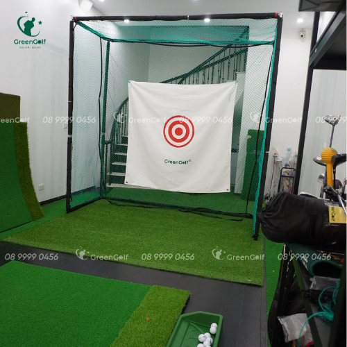 Combo khung tập golf kích thước 2.5 x 2.5 x1 + thảm swing 1.5 x 1.5m + thảm cỏ trải sàn 2.5 x1m + khay đựng bóng nhựa kèm 25 bóng - CBKL7