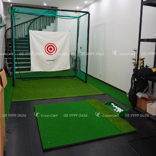 Combo khung tập golf kích thước 2.5 x 2.5 x1 + thảm swing 1.5 x 1.5m + thảm cỏ trải sàn 2.5 x1m + khay đựng bóng nhựa kèm 25 bóng - CBKL7