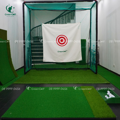 Combo khung tập golf kích thước 2.5 x 2.5 x1 + thảm swing 1.5 x 1.5m + thảm cỏ trải sàn 2.5 x1m + khay đựng bóng nhựa kèm 25 bóng - CBKL7