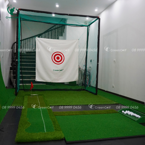 Combo khung  tập golf kích thước 2.5 x2.5 x1 + thảm swing 1.2 x 1.2m + thảm put 0.5 x3m + thảm cỏ trải sàn 2.5 x1m + khay nhựa kèm 25 bóng golf -CBKL9