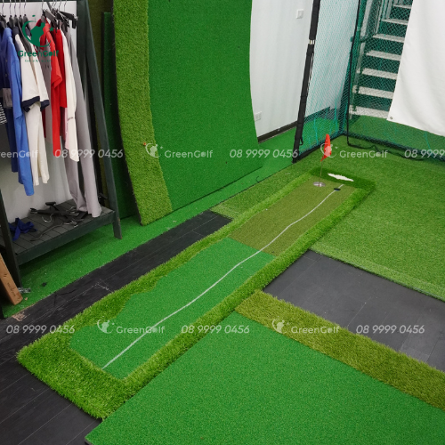 Combo khung  tập golf kích thước 2.5 x2.5 x1 + thảm swing 1.2 x 1.2m + thảm put 0.5 x3m + thảm cỏ trải sàn 2.5 x1m + khay nhựa kèm 25 bóng golf -CBKL9