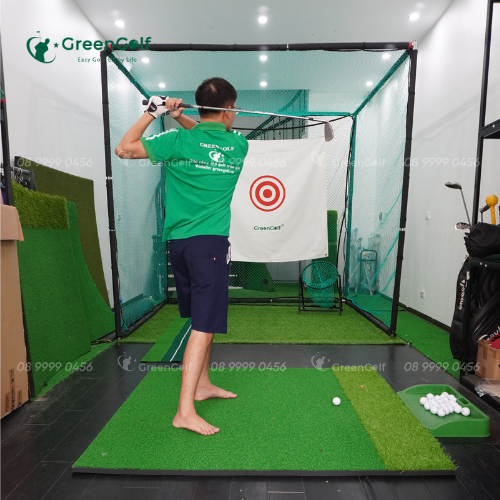 Combo khung golf 2,5x2,5X2,5  + thảm swing 1.5x1.5 + giỏ chip xanh + put nhựa + thảm cỏ nhân tạo + 2.5x2.5 + khay cao su + 25 bóng - CBKL10