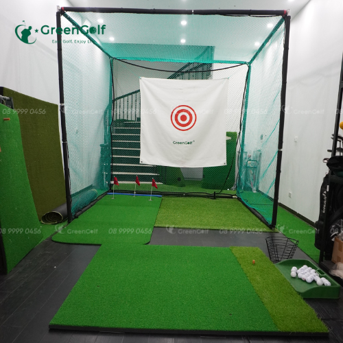 Combo Khung 2,5x2,5x2,5 + Thảm Swing 1,5x1,5 + Thảm Putting 3 lỗ + Thảm cỏ nhân tạo 2,5x2,5m + Khay đựng bóng Golf + 25 bóng + Giỏ đựng bóng - CBKL9.9