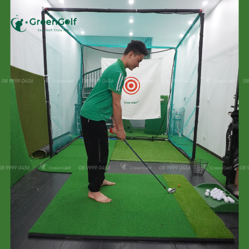 Combo Khung 2,5x2,5x2,5 + Thảm Swing 1,5x1,5 + Thảm Putting 3 lỗ + Thảm cỏ nhân tạo 2,5x2,5m + Khay đựng bóng Golf + 25 bóng + Giỏ đựng bóng - CBKL9.9