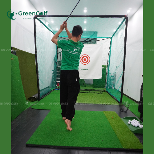 Combo Khung 2,5x2,5x2,5 + Thảm Swing 1,5x1,5 + Thảm Putting 3 lỗ + Thảm cỏ nhân tạo 2,5x2,5m + Khay đựng bóng Golf + 25 bóng + Giỏ đựng bóng - CBKL9.9