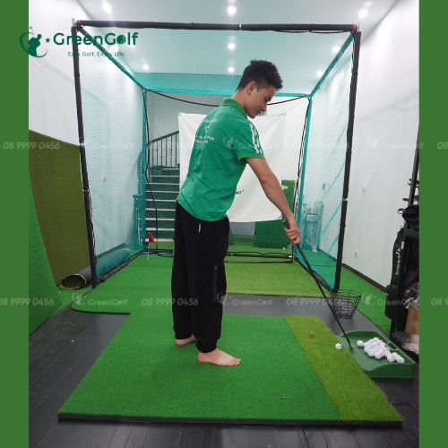 Combo Khung 2,5x2,5x2,5 + Thảm Swing 1,5x1,5 + Thảm Putting 3 lỗ + Thảm cỏ nhân tạo 2,5x2,5m + Khay đựng bóng Golf + 25 bóng + Giỏ đựng bóng - CBKL9.9