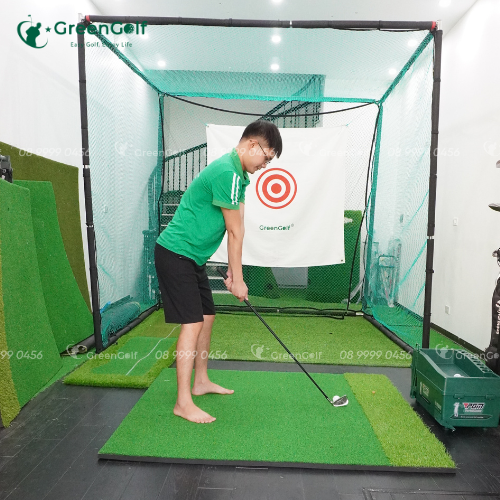 Combo khung golf 2.5x2.5 + Thảm swing 1.5 + Máy nhả bóng tự động + Thảm cỏ trải sàn 2.5m + Thảm put 0.5mx3m + 25 bóng golf