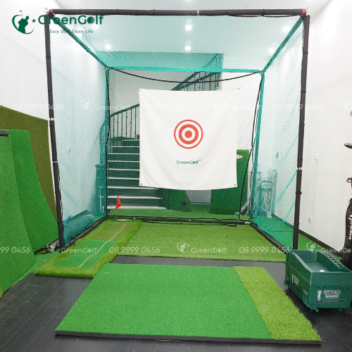 Combo khung golf 2.5x2.5 + Thảm swing 1.5 + Máy nhả bóng tự động + Thảm cỏ trải sàn 2.5m + Thảm put 0.5mx3m + 25 bóng golf