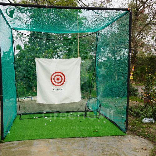 Combo Khung Tập Golf 3x3x3 +  Máy Nhả Bóng Tự Động + Thảm Swing 1.5x1.5 +  Thảm Cỏ Nhân Tạo 3x3m + Giỏ Chip Xanh + 25 Bóng Mới - CBKL12.6