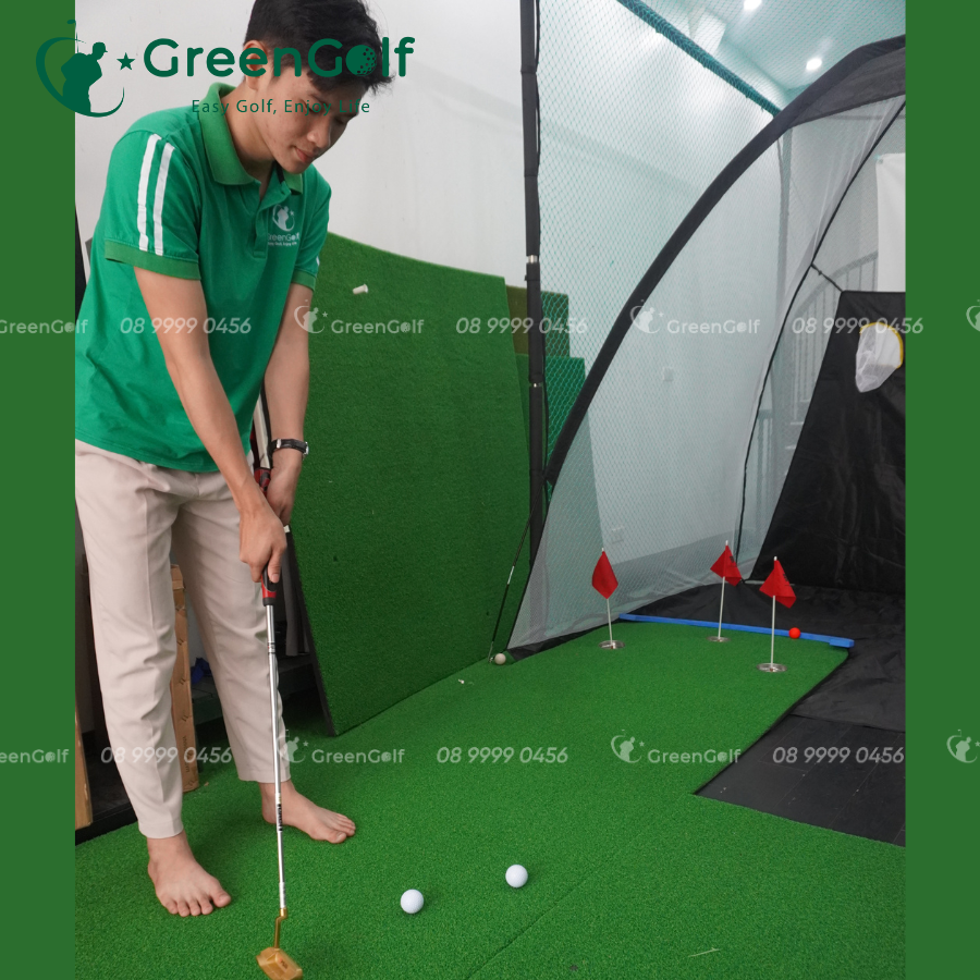 Combo Lồng Tập Golf  2m x 3m có chip + Thảm Putt 3 Lỗ + Thảm Swing 1m x 1,25m + Khay Nhựa + 25 bóng  - CBLT4400