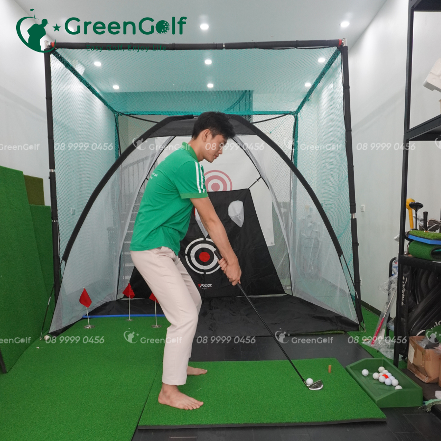 Combo Lồng Tập Golf  2m x 3m có chip + Thảm Putt 3 Lỗ + Thảm Swing 1m x 1,25m + Khay Nhựa + 25 bóng  - CBLT4400