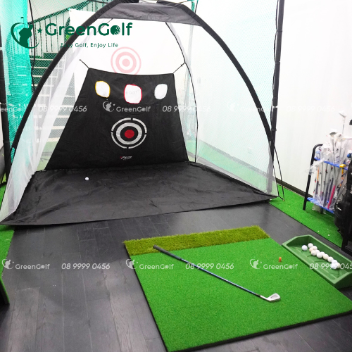 Combo Lều Tập Golf 2X3m + Thảm Tập Swing 1.2X1.2m + Khay bóng + 25 bóng golf trắng mới