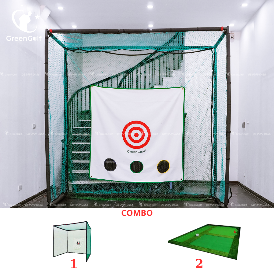 Combo khung tập golf 2.5x2.5x1 + thảm put chip swing 2.5 x 4m - CBKL11