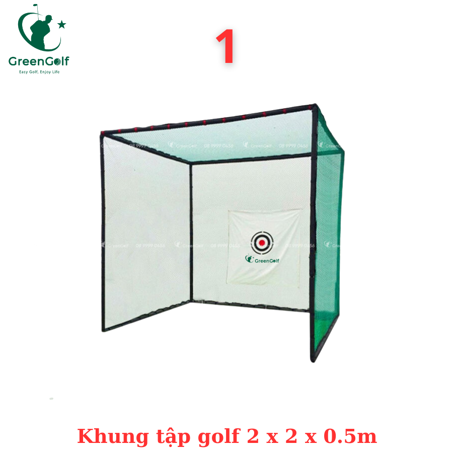 Combo khung tập golf 2x2x0.5 + thảm swing 1.2x1.2 + thảm put gỗ + khay cao su + thảm cỏ trải sàn 2mx1 - CBKL6.5