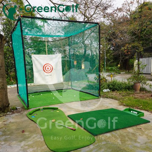 Combo Khung Tập Golf 3x3x3 + Thảm Swing  Golf 3D 1.5x1.5 +  Thảm Put Bàn Chân + Khay Nhựa - CBKL12