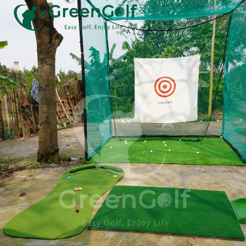 Combo Khung Tập Golf 3x3x3 + Thảm Swing  Golf 3D 1.5x1.5 +  Thảm Put Bàn Chân + Khay Nhựa - CBKL12