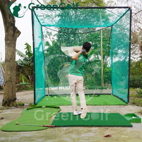 Combo Khung Tập Golf 3x3x3 + Thảm Swing  Golf 3D 1.5x1.5 +  Thảm Put Bàn Chân + Khay Nhựa - CBKL12