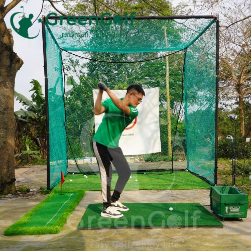 Combo Khung Tập Golf 3x3x3 + Thảm Swing  3D 1.5x1.5 + Thảm Put 0.75m x 3m +  Máy nhả  bóng + Thảm Cỏ Nhân Tạo 3m x 3m - CBKL14.5