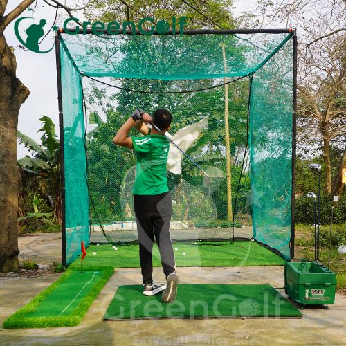 Combo Khung Tập Golf 3x3x3 + Thảm Swing  3D 1.5x1.5 + Thảm Put 0.75m x 3m +  Máy nhả  bóng + Thảm Cỏ Nhân Tạo 3m x 3m - CBKL14.5