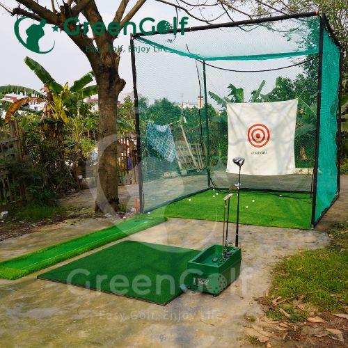 Combo Khung Tập Golf 3x3x3 + Thảm Swing  3D 1.5x1.5 + Thảm Put 0.75m x 3m +  Máy nhả  bóng + Thảm Cỏ Nhân Tạo 3m x 3m - CBKL14.5